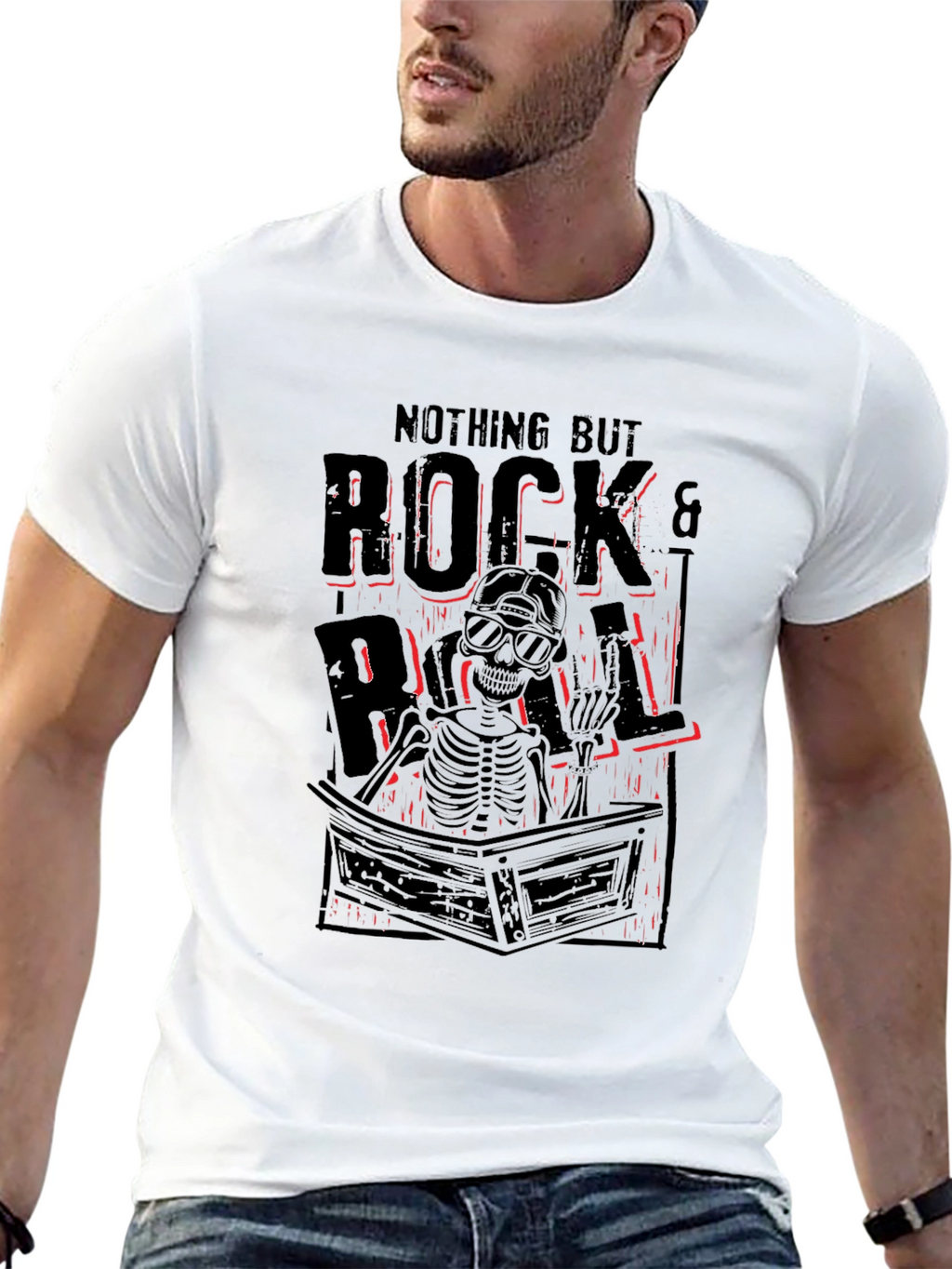 Rock & Roll Skeleton Graphic Tee - Black