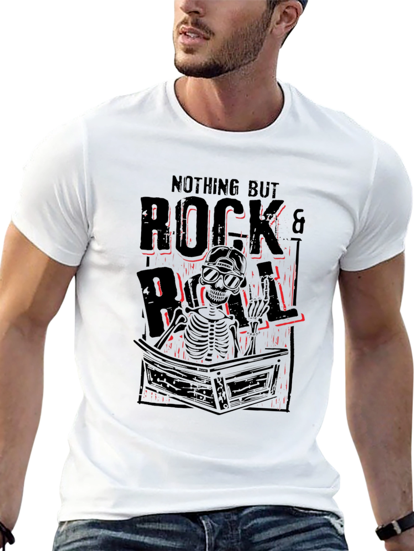 Rock & Roll Skeleton Graphic Tee - Black