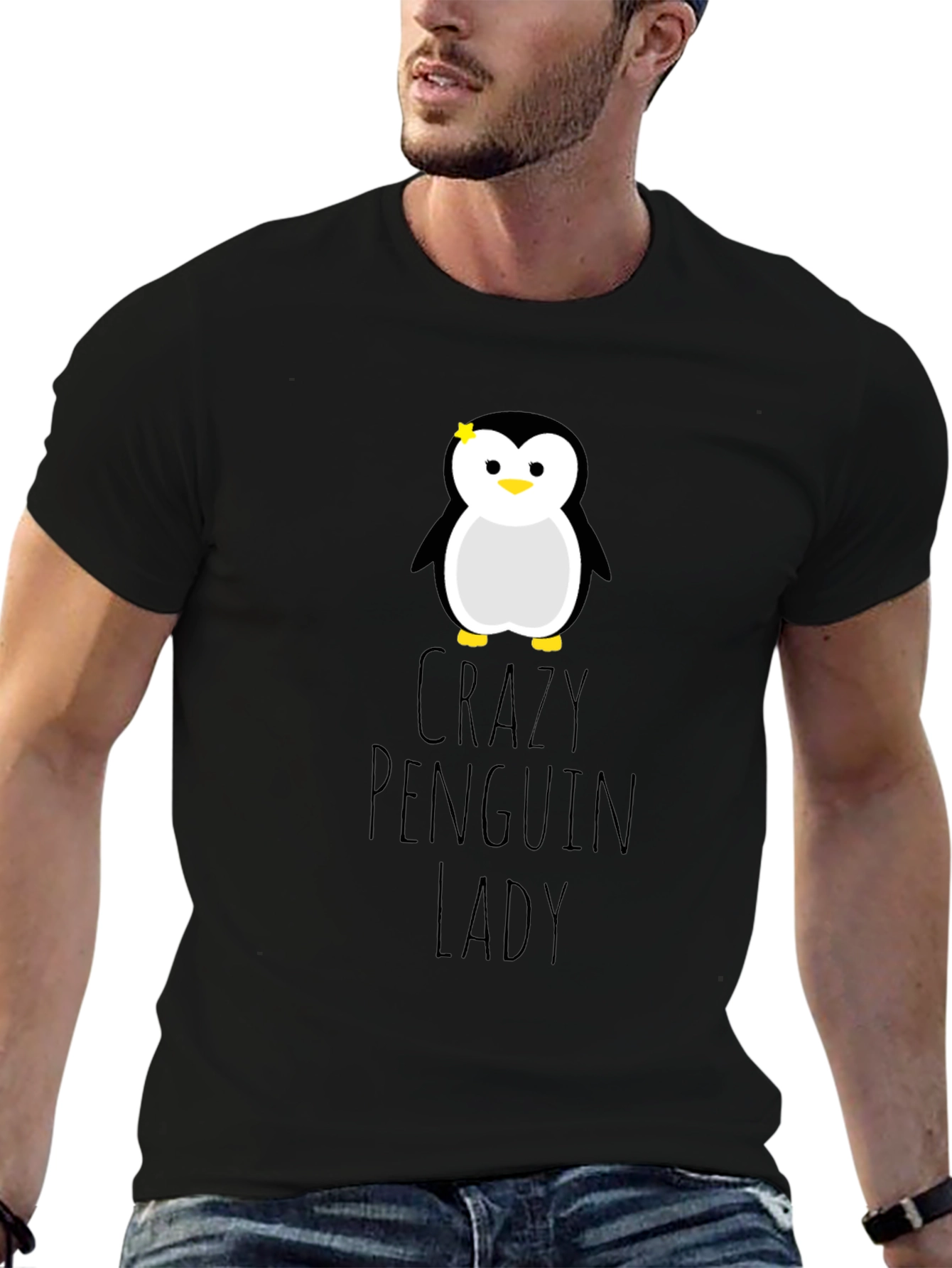 Crazy Penguin Lady Graphic Tee - Unisex Black T-Shirt