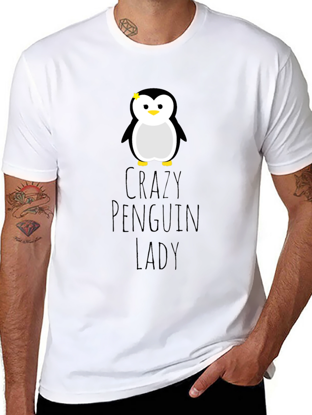 Crazy Penguin Lady Graphic Tee - Unisex Black T-Shirt