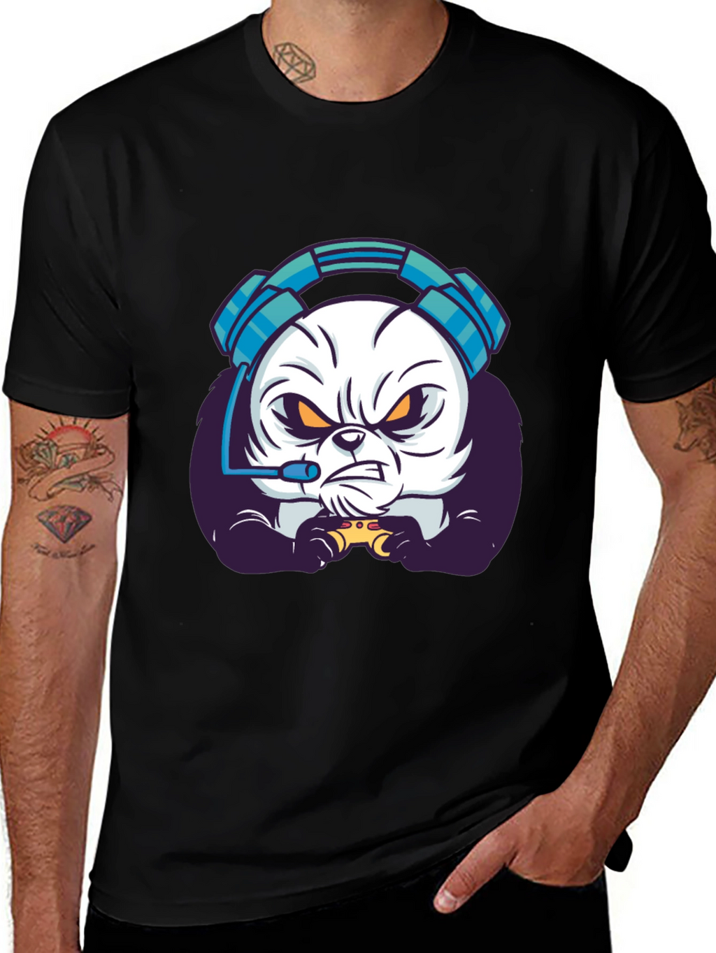 Gamer Panda T-Shirt - Black Graphic Tee