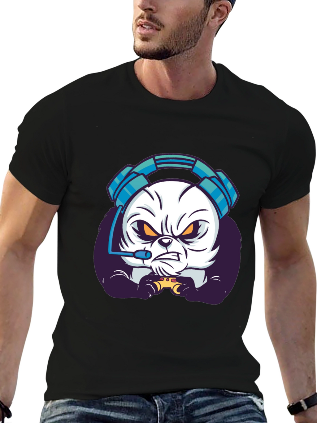 Gamer Panda T-Shirt - Black Graphic Tee