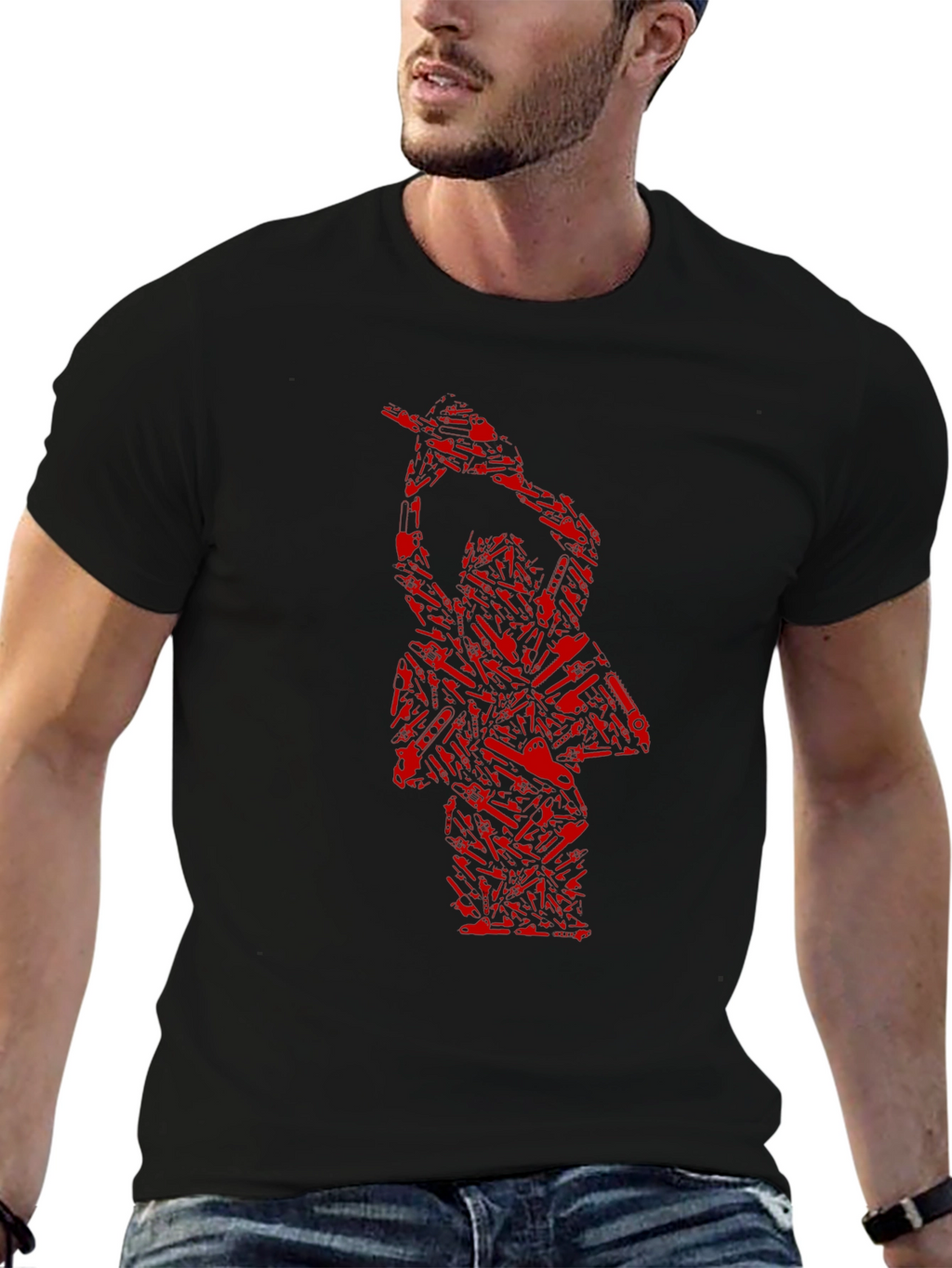 Red Texas Chainsaw Massacre Graphic Black T-Shirt