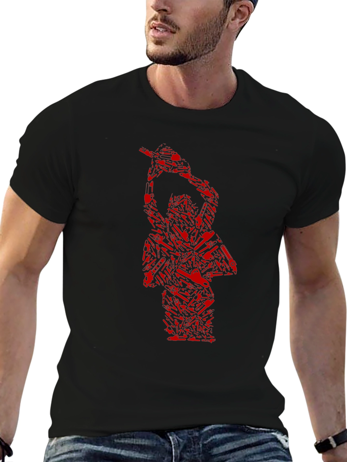 Red Texas Chainsaw Massacre Graphic Black T-Shirt