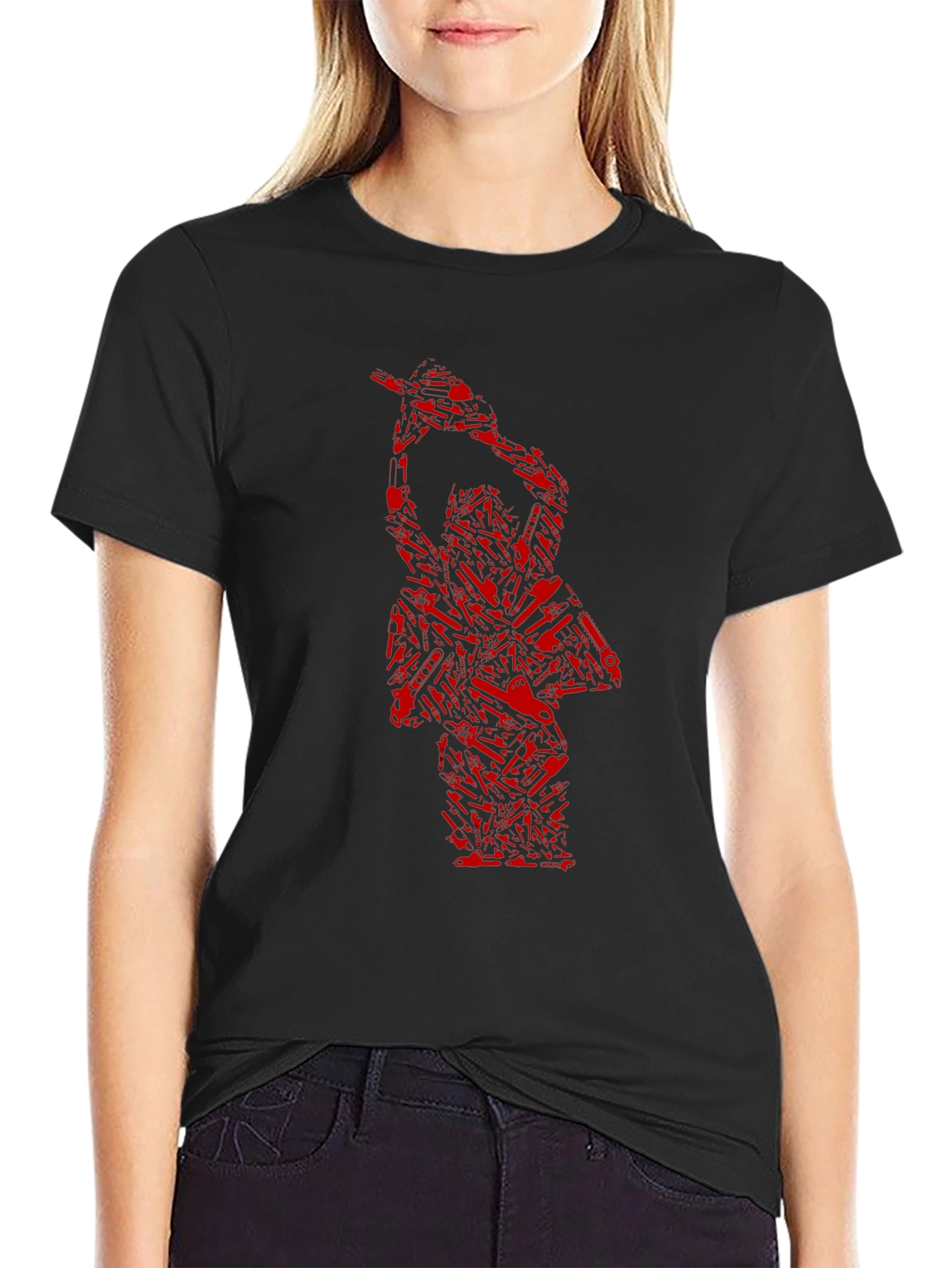 Red Texas Chainsaw Massacre Graphic Black T-Shirt