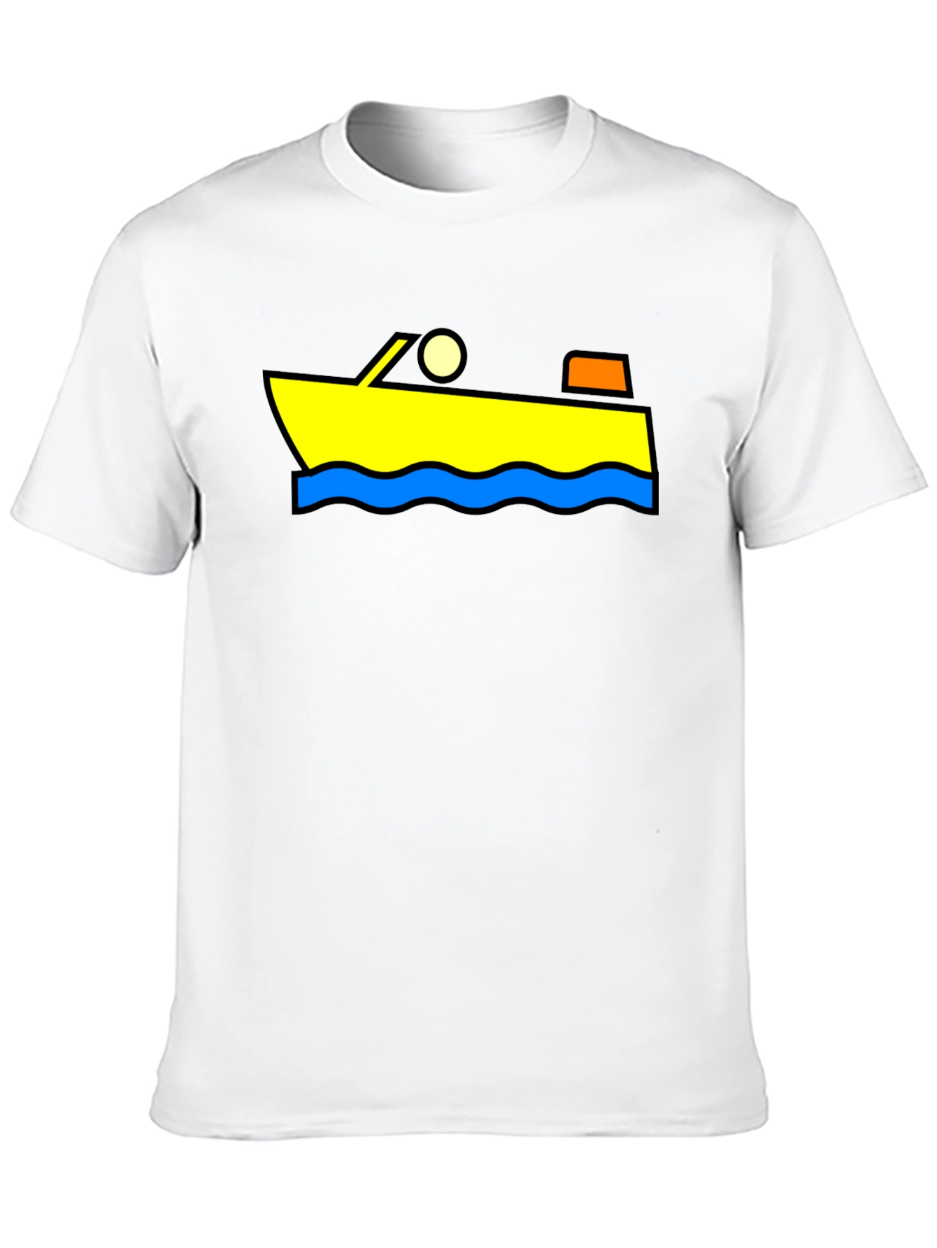 Cartoon Boat Graphic Tee - Black Cotton T-Shirt