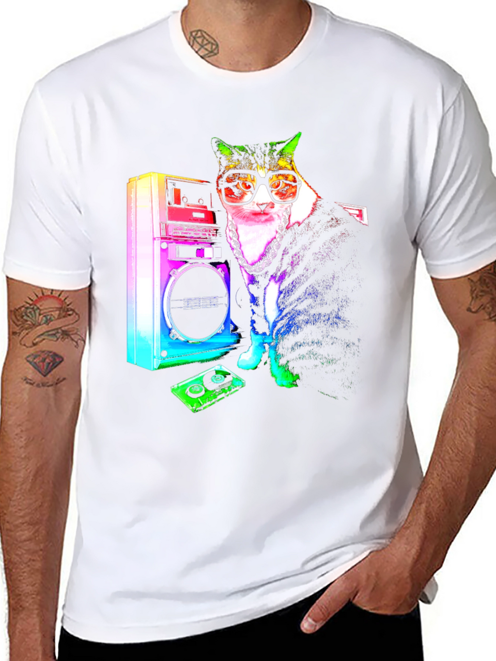 Retro Cat Boombox Graphic T-Shirt