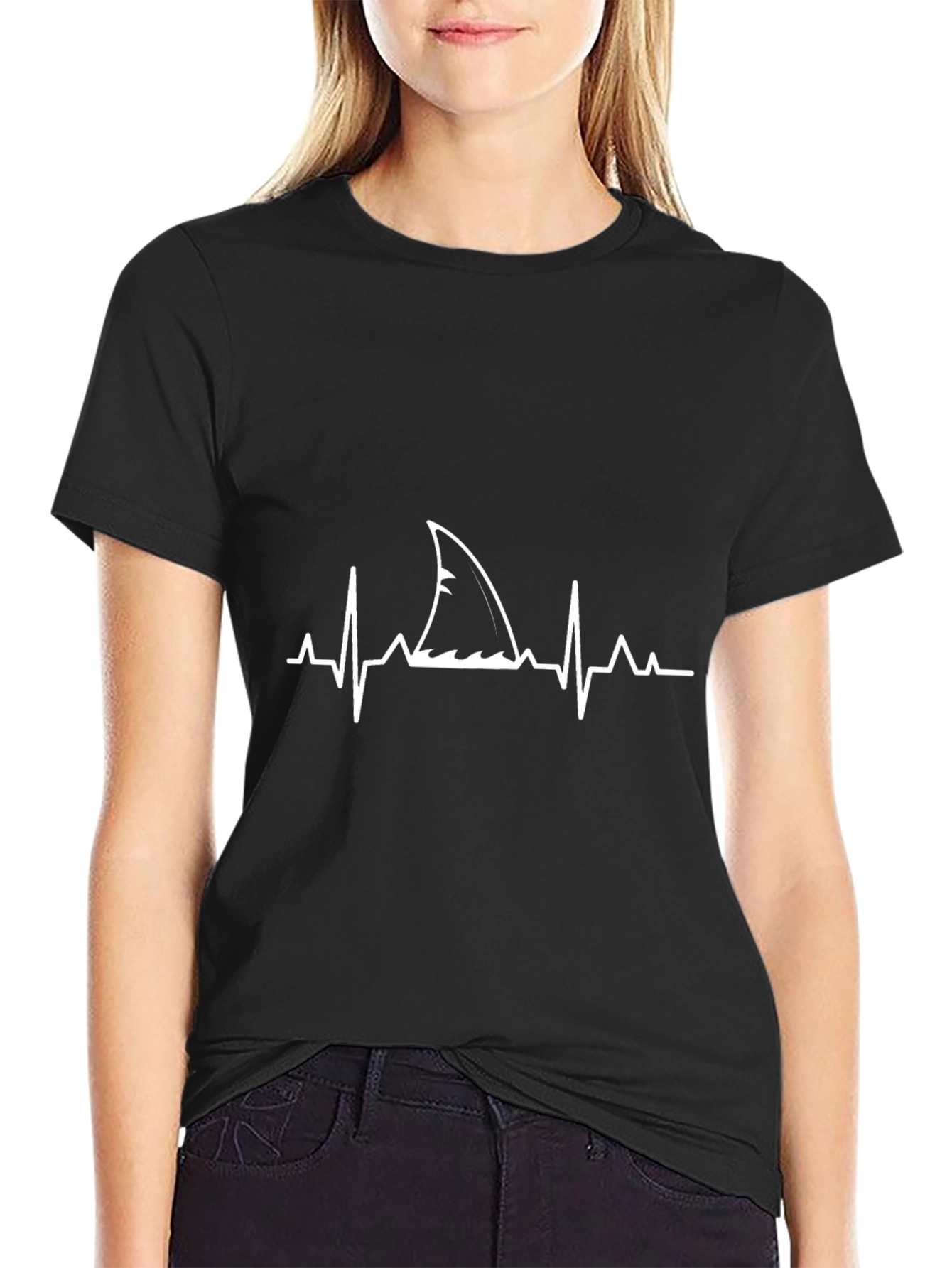 Shark Heartbeat T-Shirt - Black Graphic Tee
