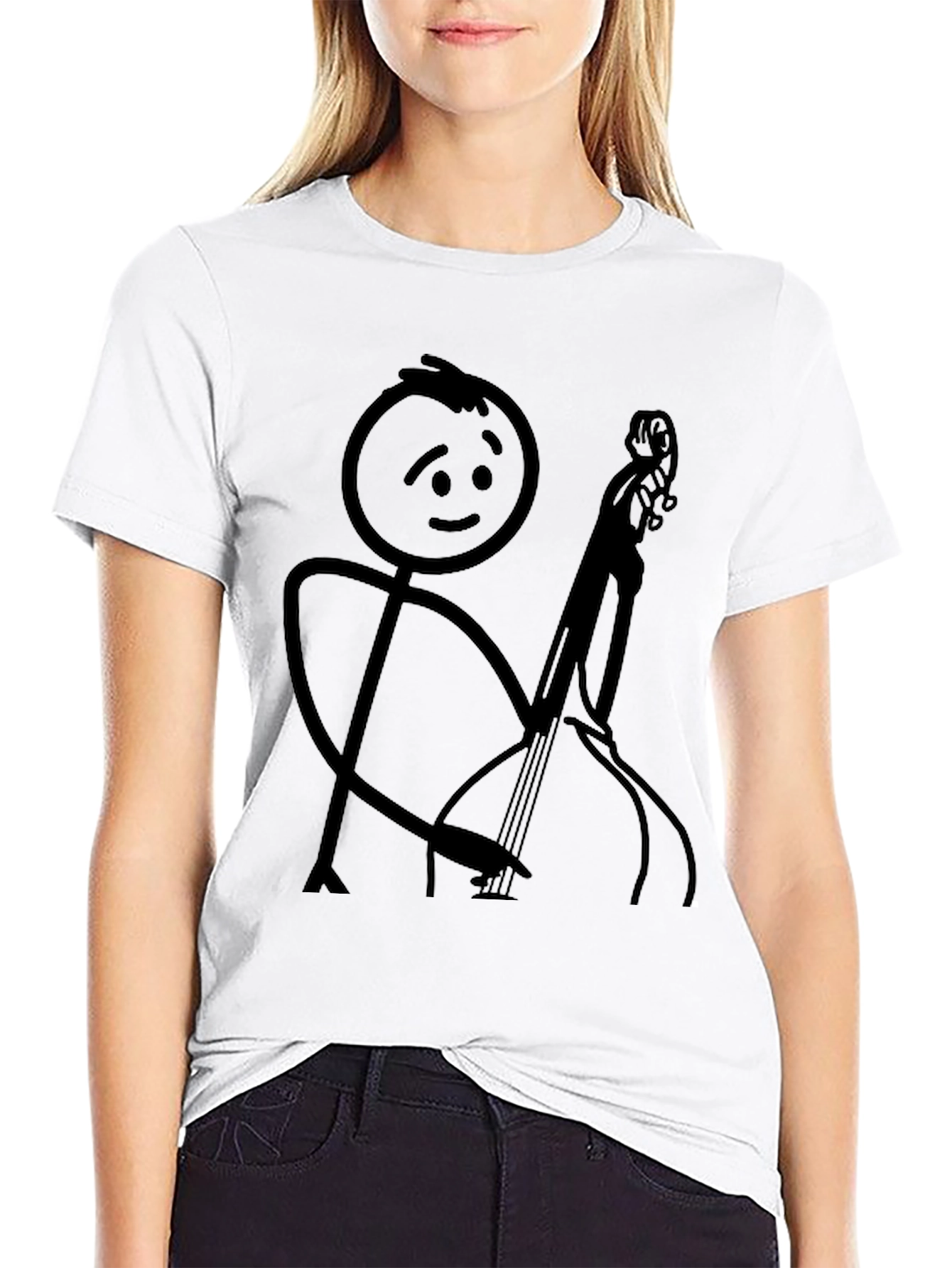 Stick Figure Cello Player Black T-Shirt