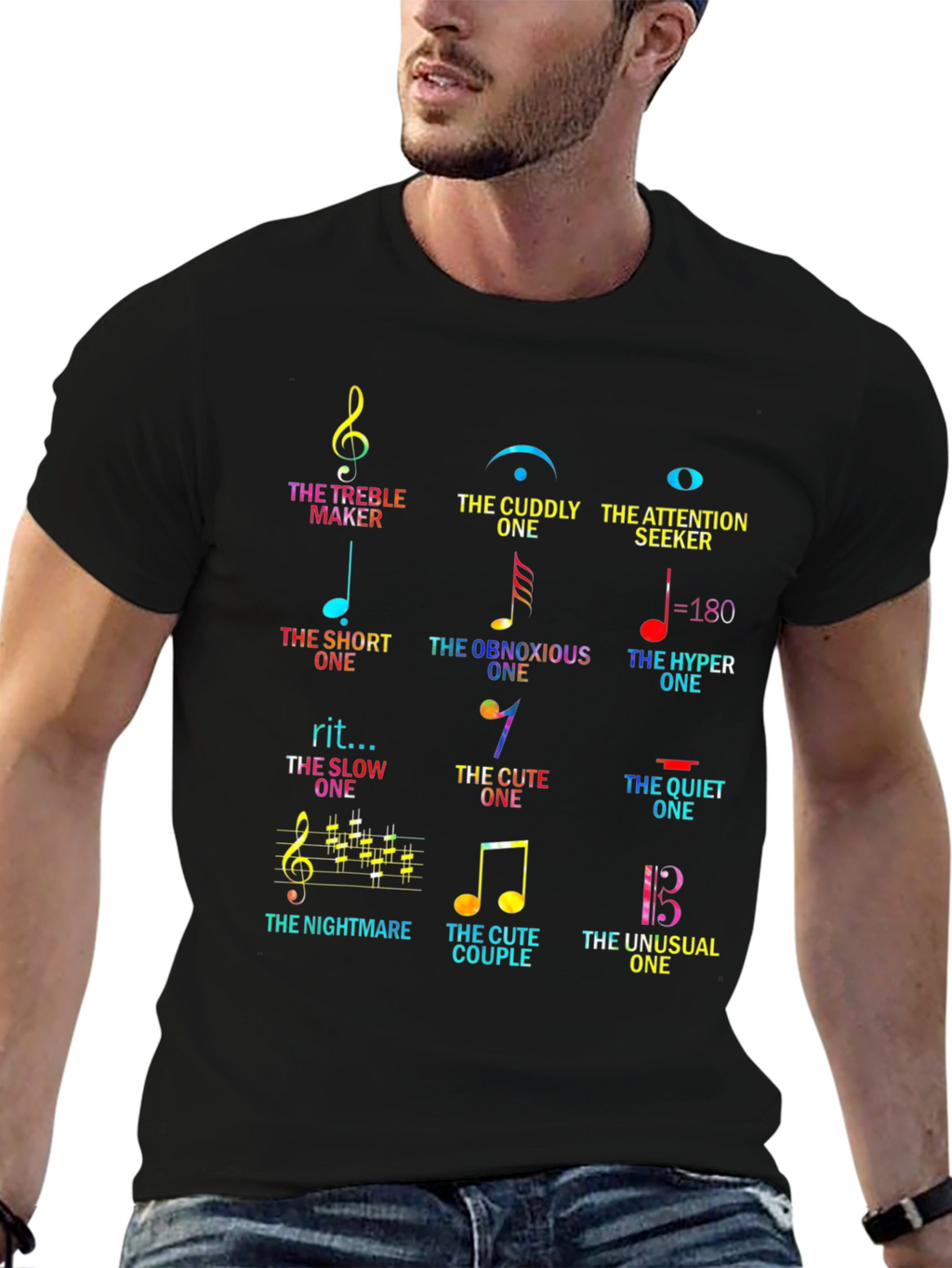 Music Note Personality Graphic Tee - Novelty Musician T-Shirt