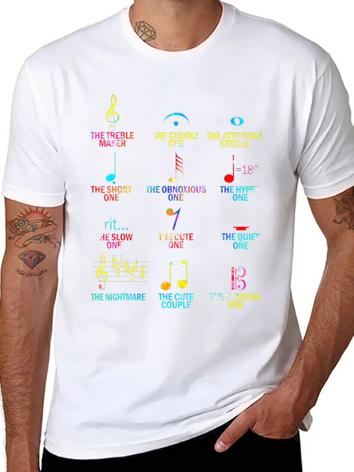 Music Note Personality Graphic Tee - Novelty Musician T-Shirt