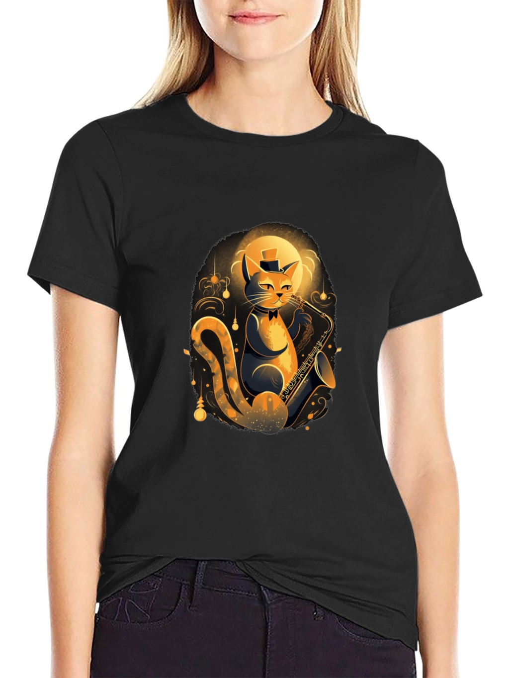 Cool Cat Saxophone Player Graphic T-Shirt