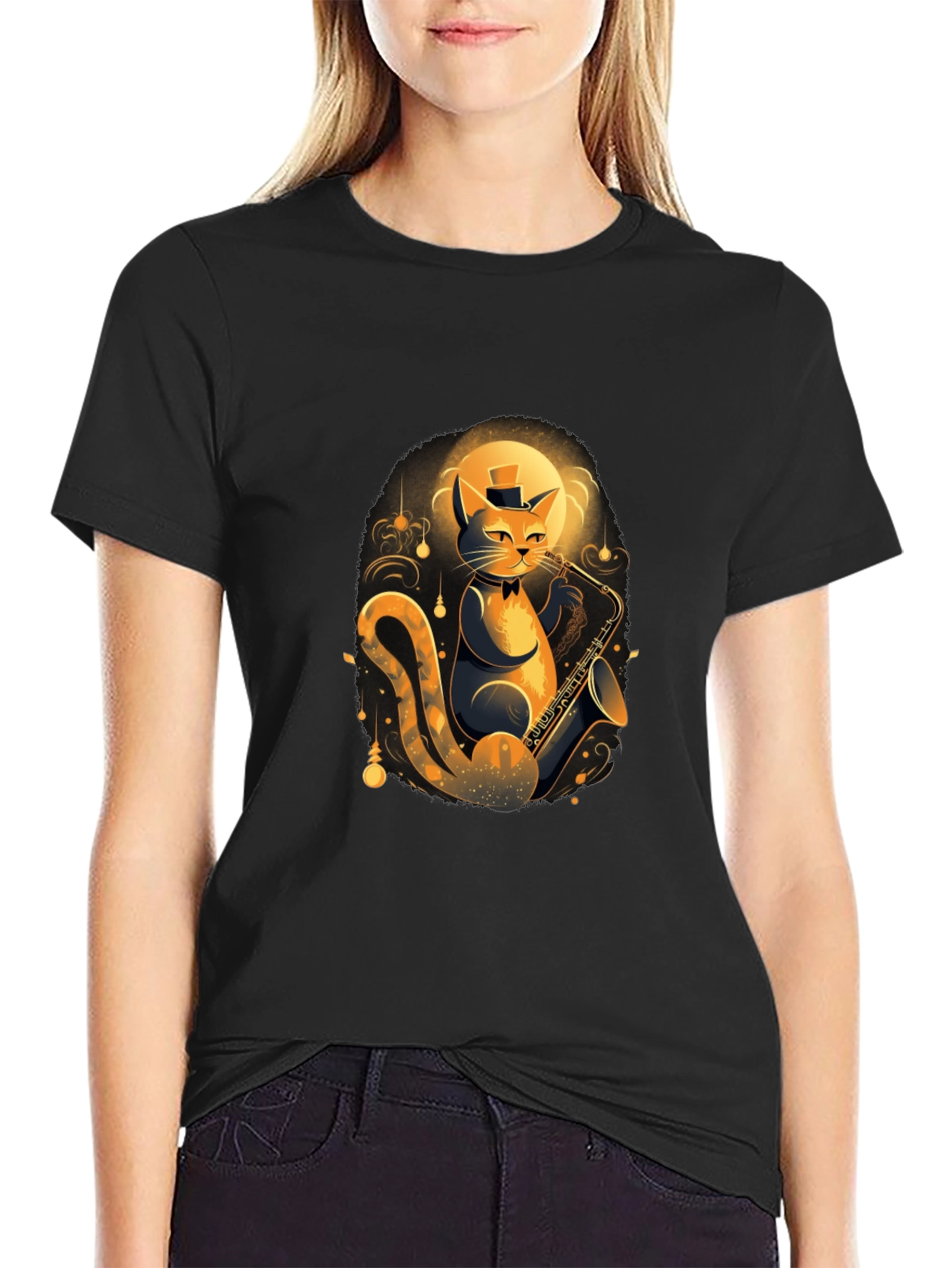 Cool Cat Saxophone Player Graphic T-Shirt