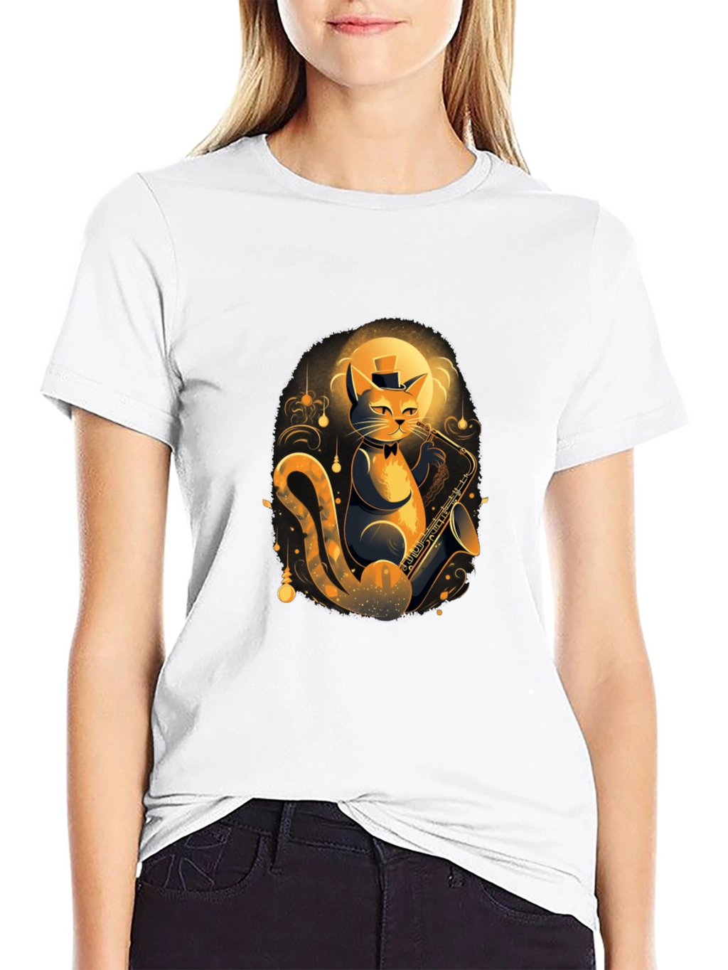 Cool Cat Saxophone Player Graphic T-Shirt