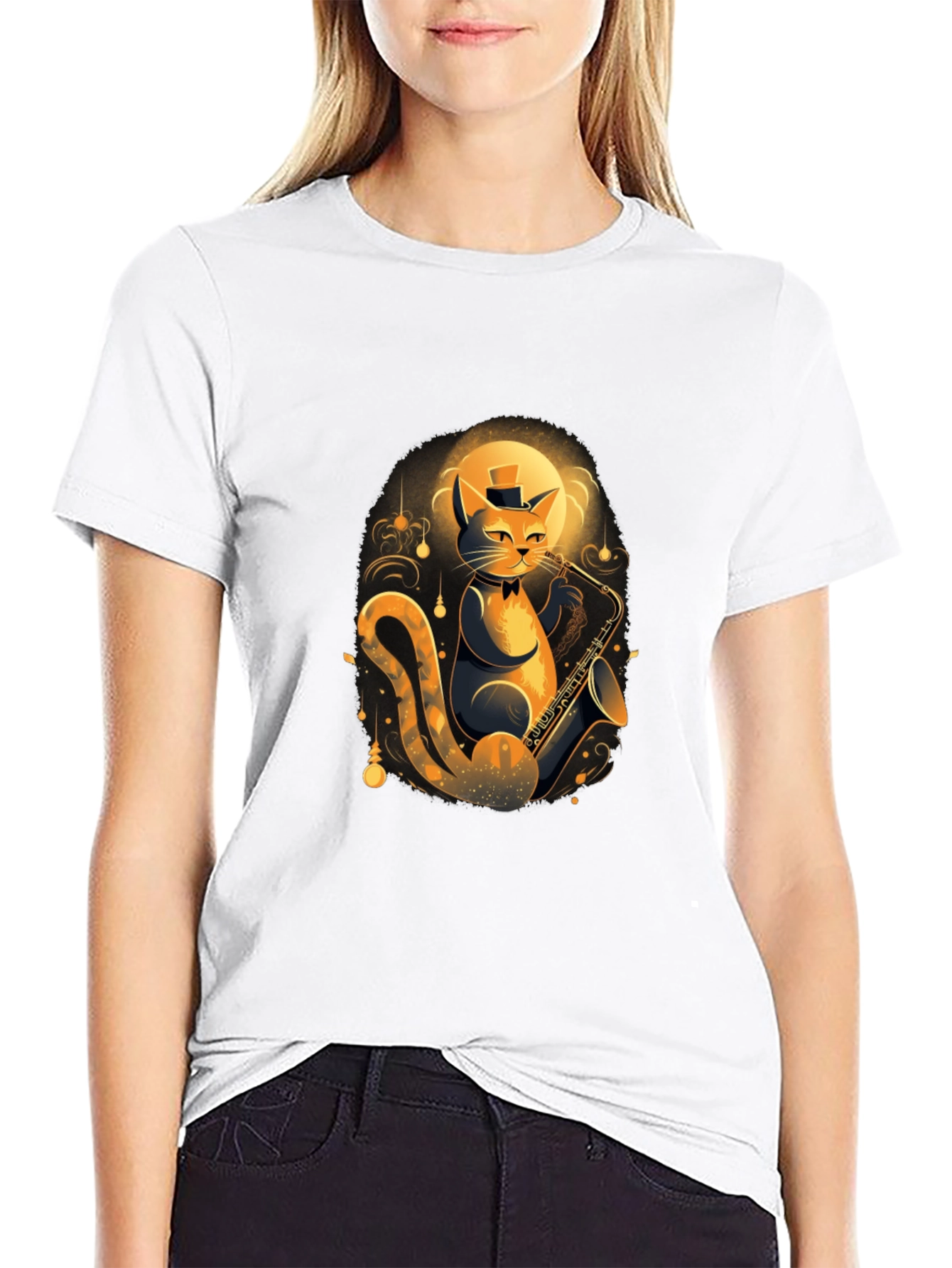 Cool Cat Saxophone Player Graphic T-Shirt