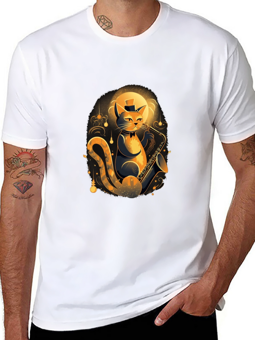 Cool Cat Saxophone Player Graphic T-Shirt