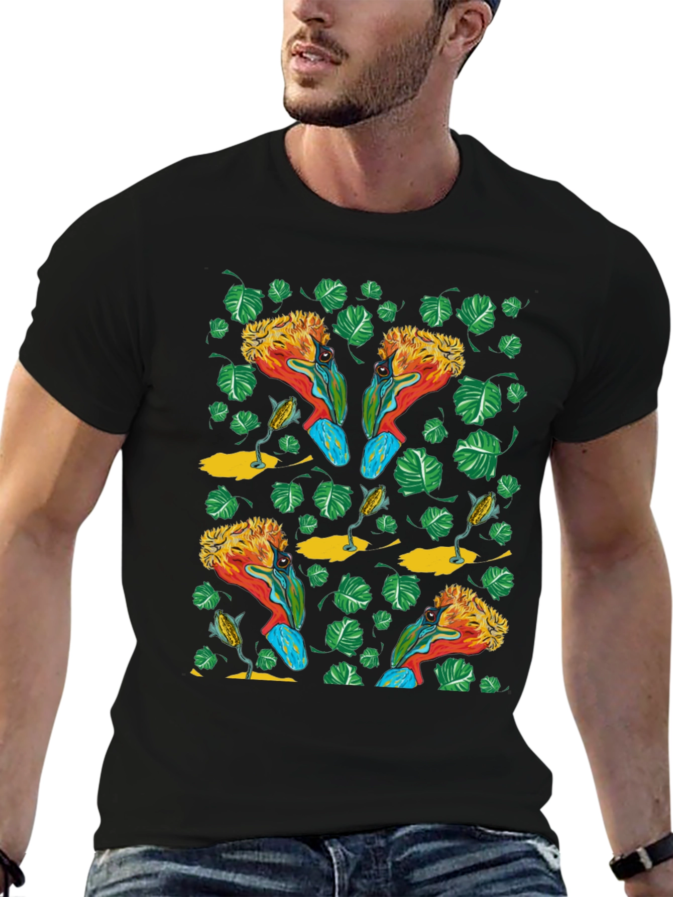 Tropical Bird Print T-Shirt - Unique Design