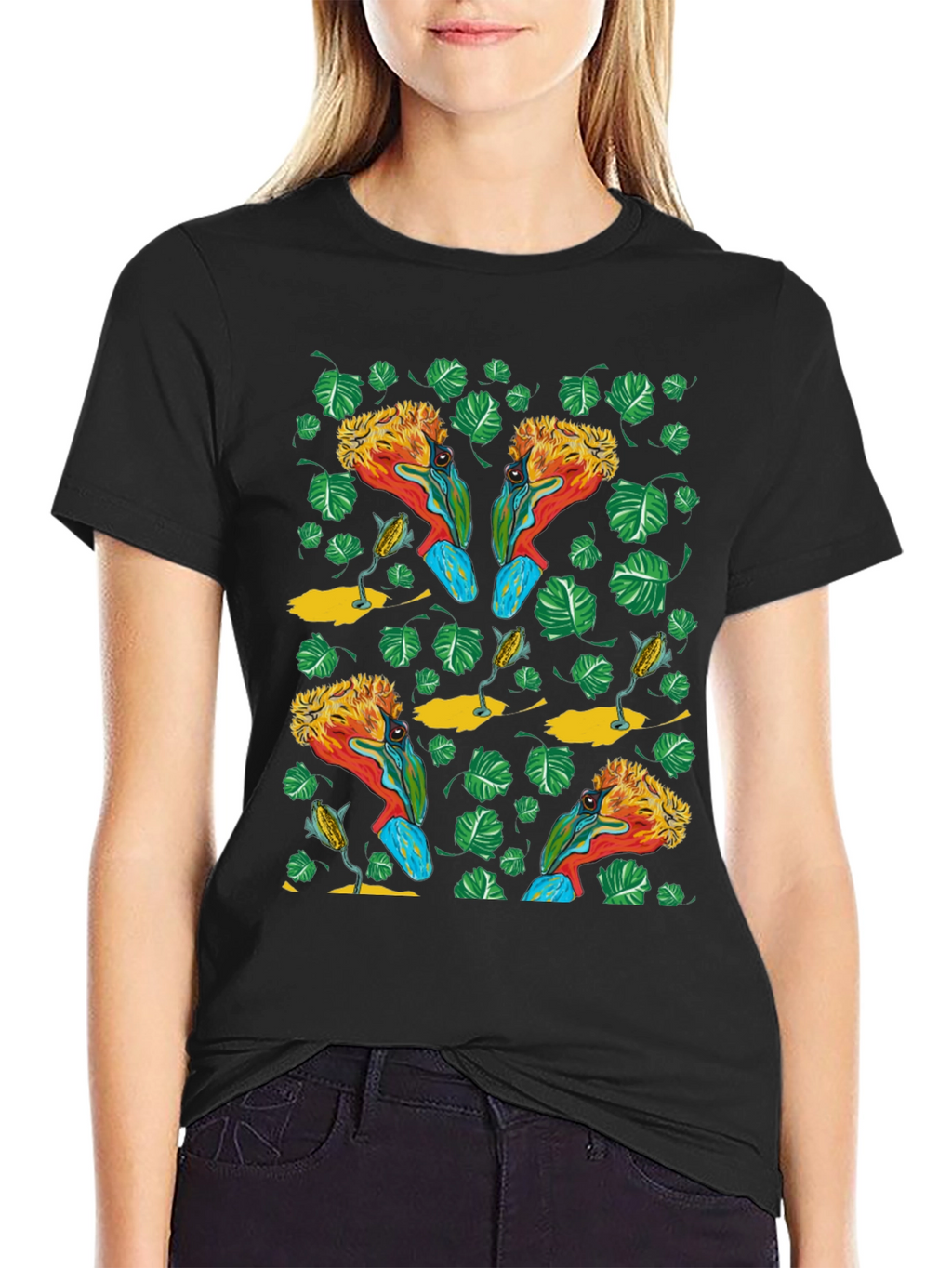 Tropical Bird Print T-Shirt - Unique Design