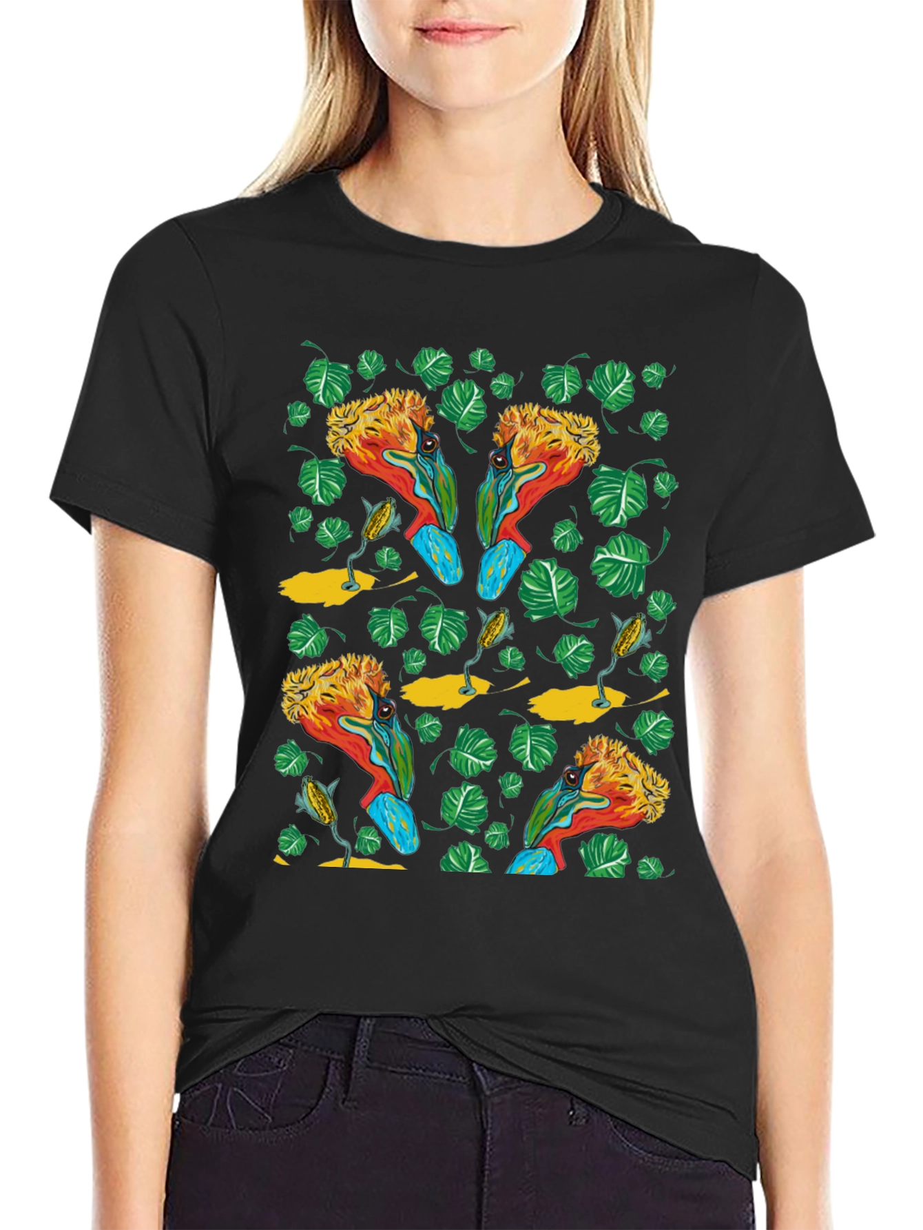 Tropical Bird Print T-Shirt - Unique Design