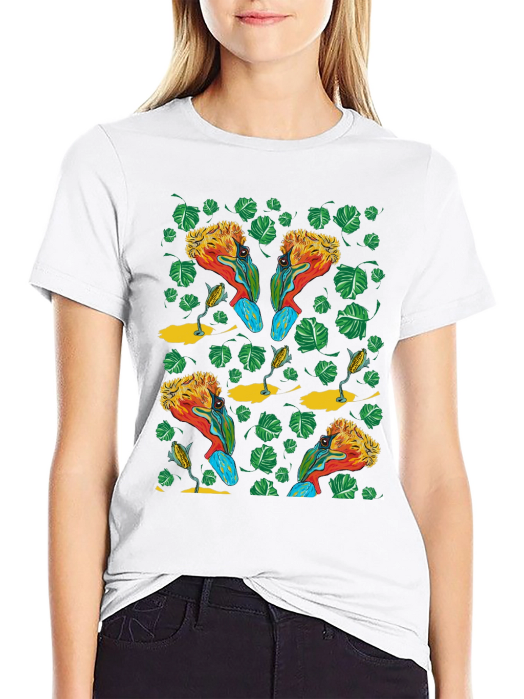 Tropical Bird Print T-Shirt - Unique Design