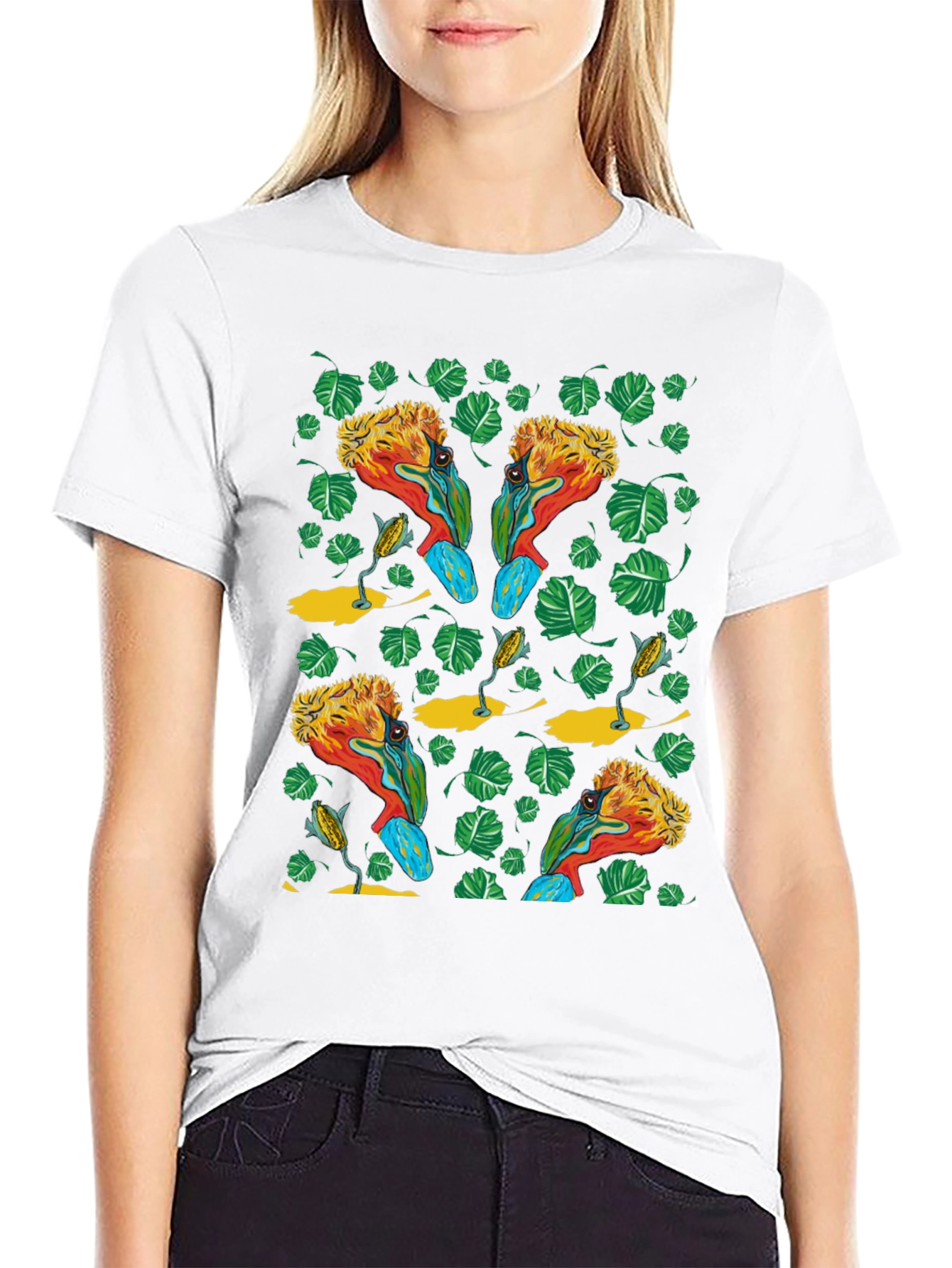 Tropical Bird Print T-Shirt - Unique Design