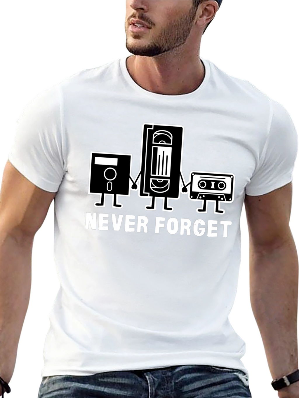Retro Media Black T-Shirt - Never Forget
