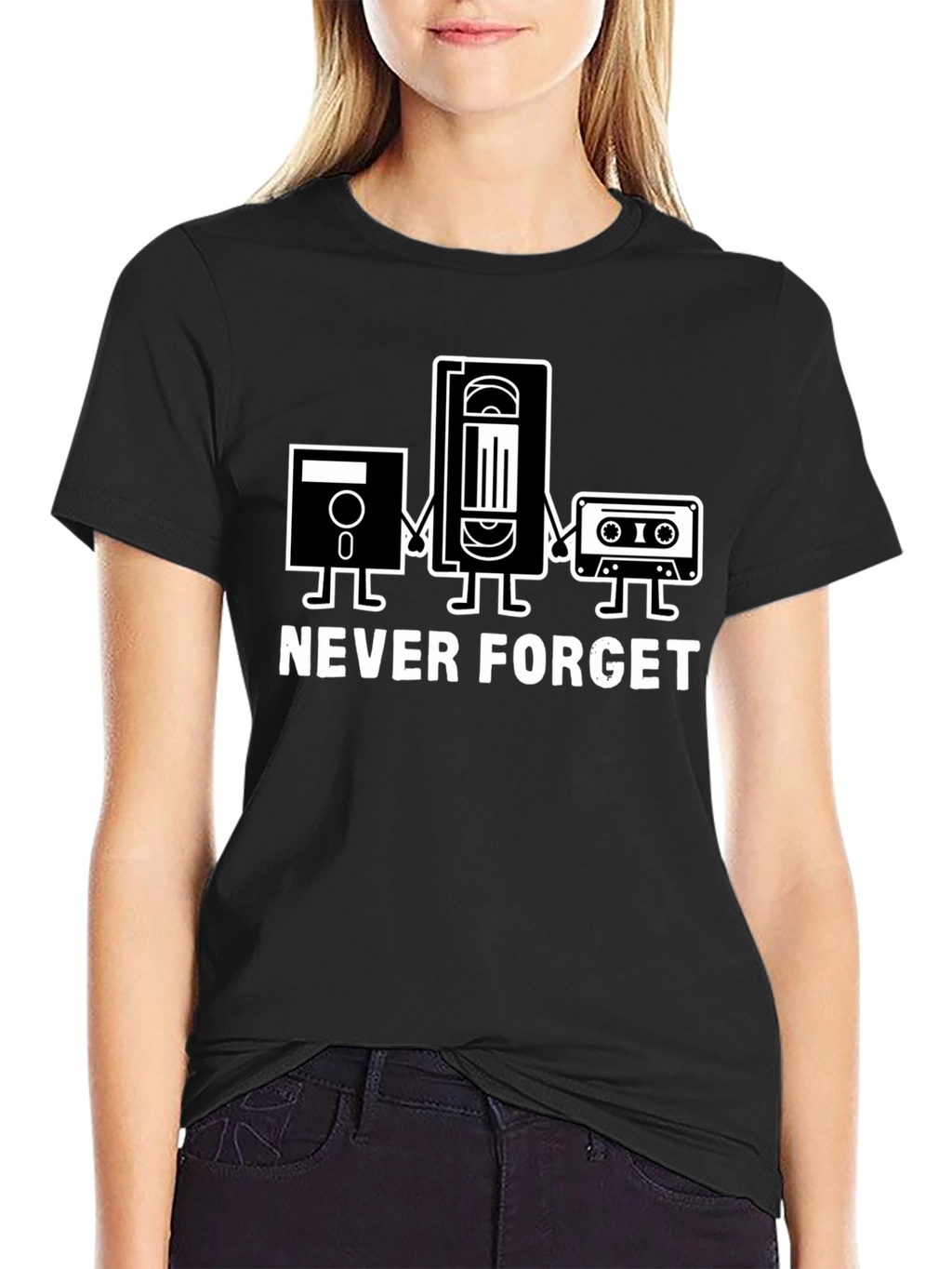 Retro Media Black T-Shirt - Never Forget