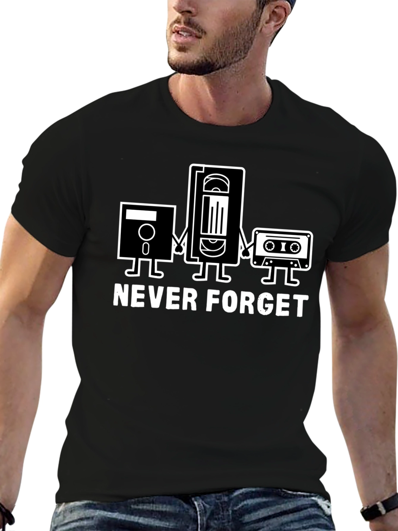 Retro Media Black T-Shirt - Never Forget