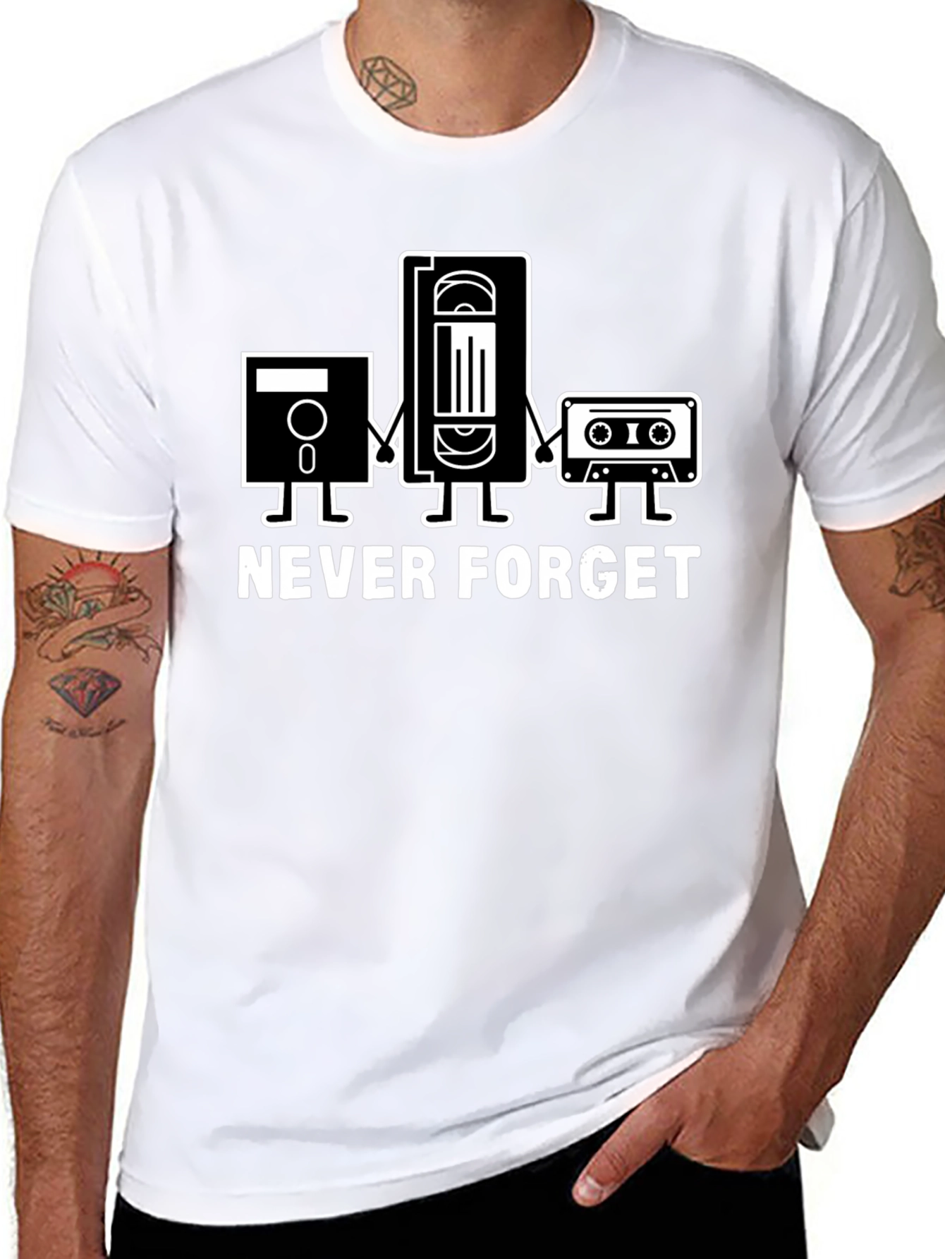 Retro Media Black T-Shirt - Never Forget