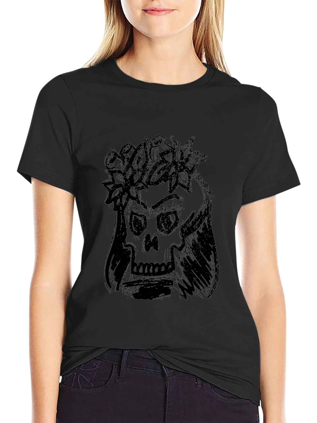 Skull with Flowers Graphic Tee