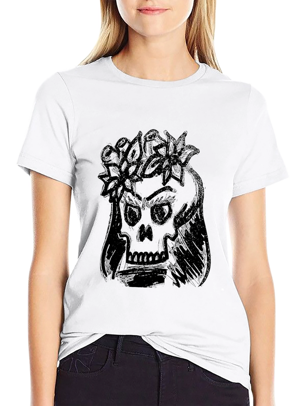 Skull with Flowers Graphic Tee
