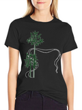Botanical Print Black T-Shirt - Nature Inspired Graphic Tee