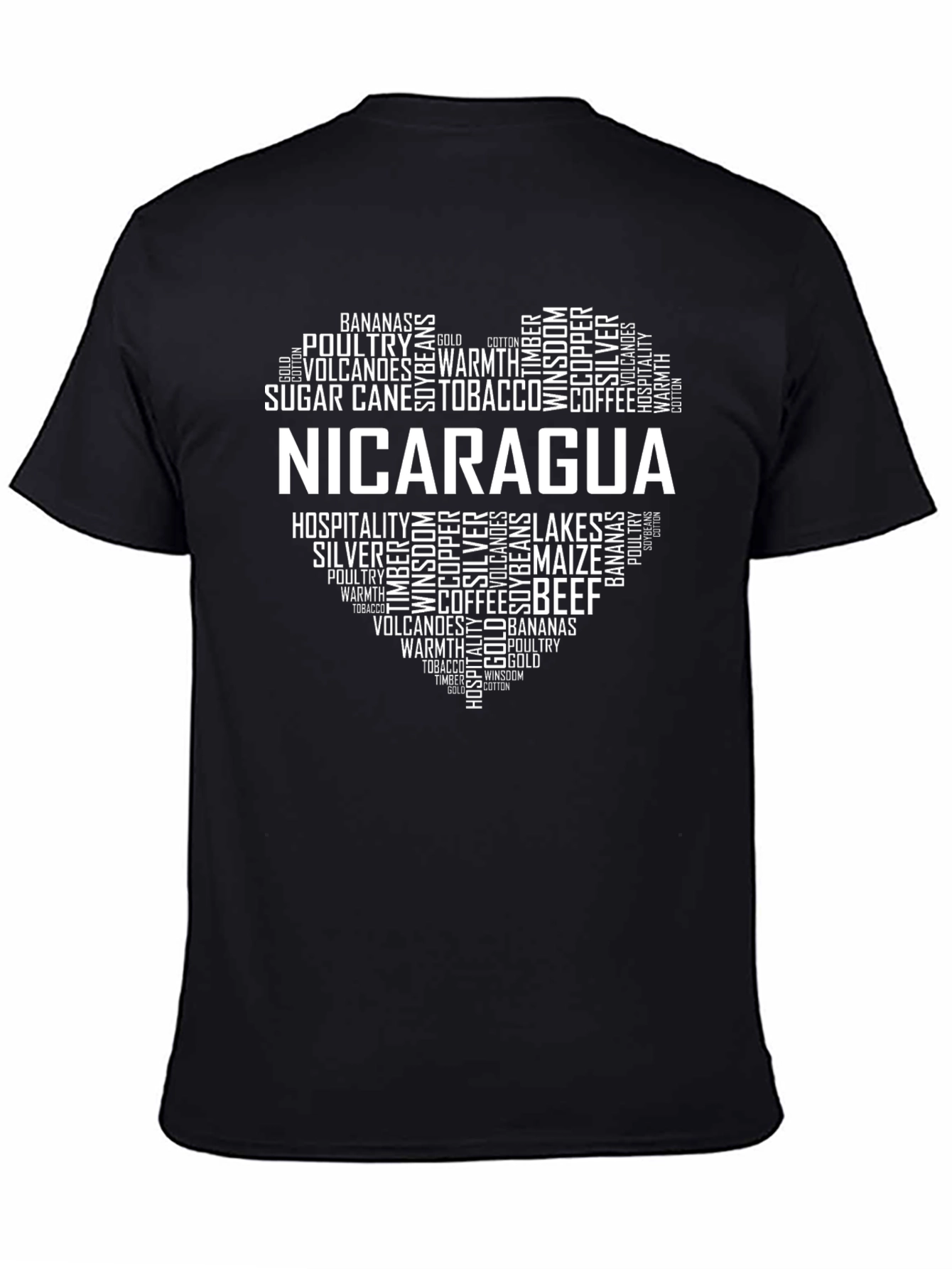 Nicaragua Pride Heart Word Art Graphic T-Shirt