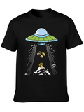 UFO Abduction Mushrooms Black Graphic Tee