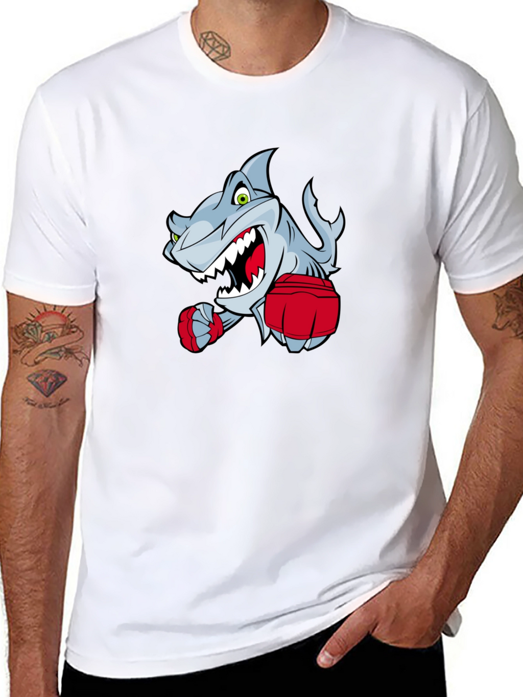 Cartoon Shark Boxer Graphic T-Shirt