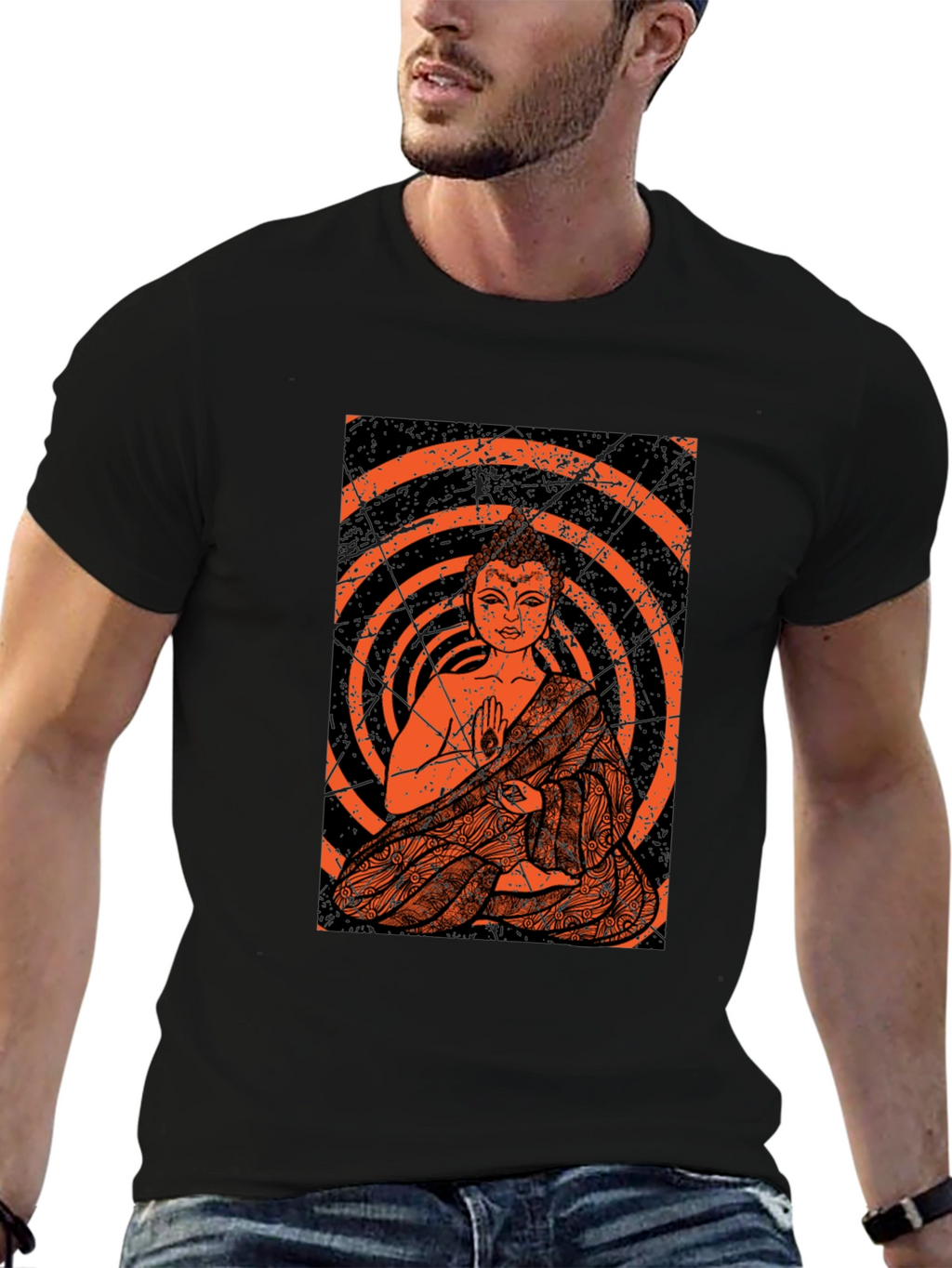 Buddha Graphic Print Black T-Shirt