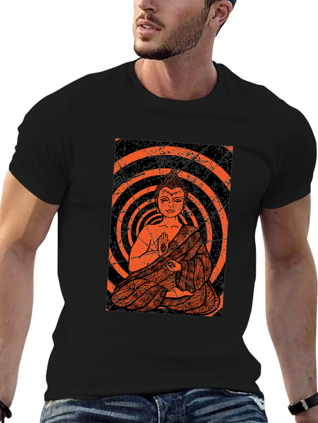 Buddha Graphic Print Black T-Shirt