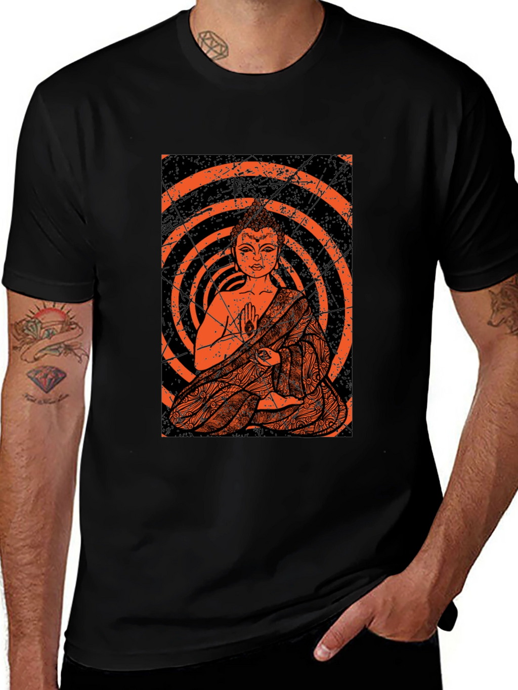 Buddha Graphic Print Black T-Shirt