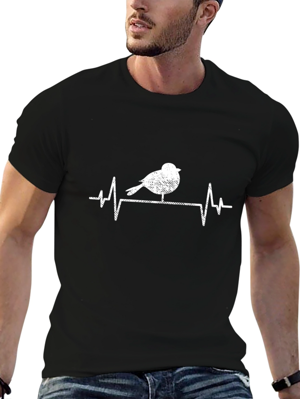 Bird Heartbeat T-Shirt - Black