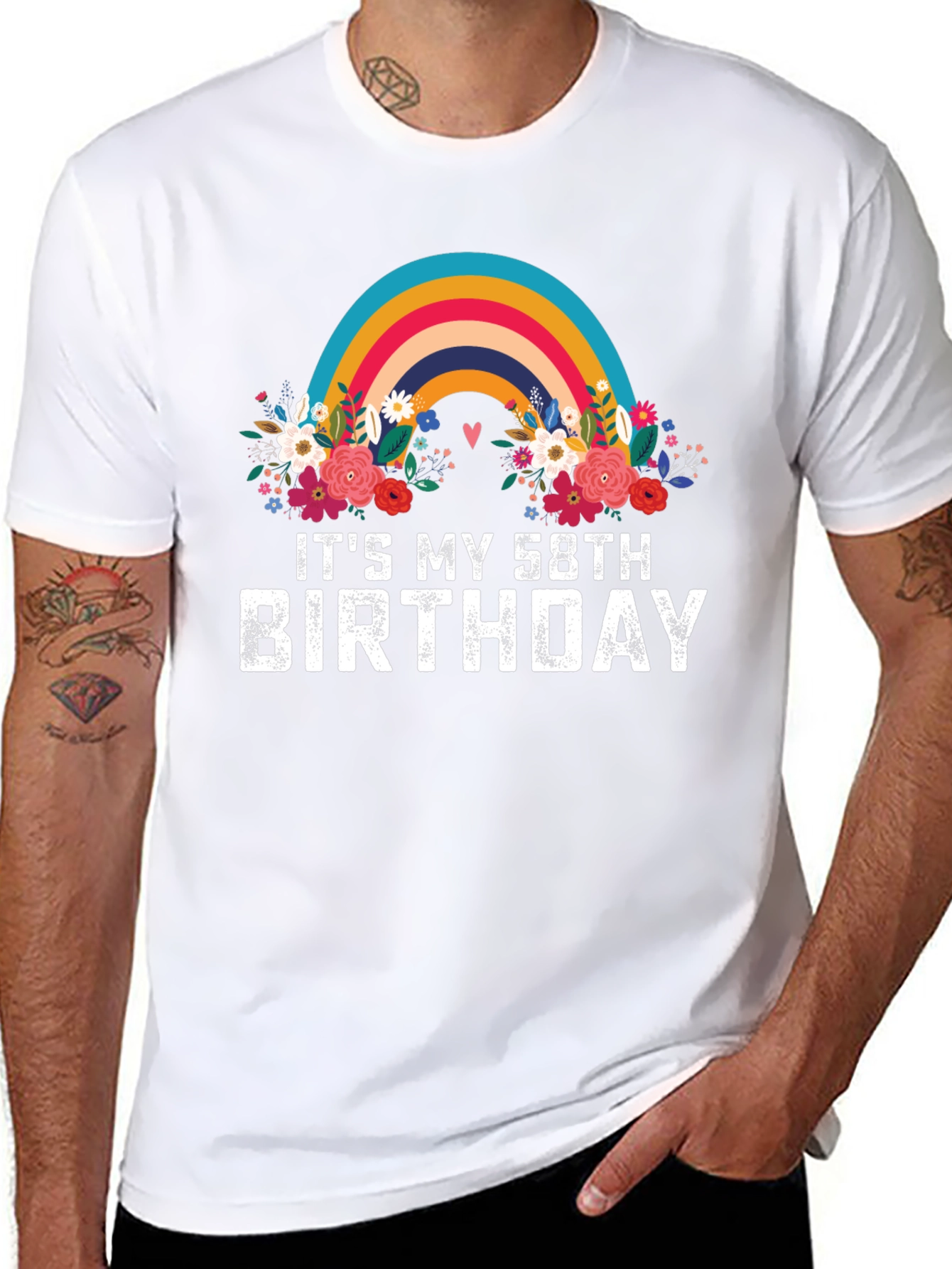 58th Birthday Rainbow Floral T-Shirt