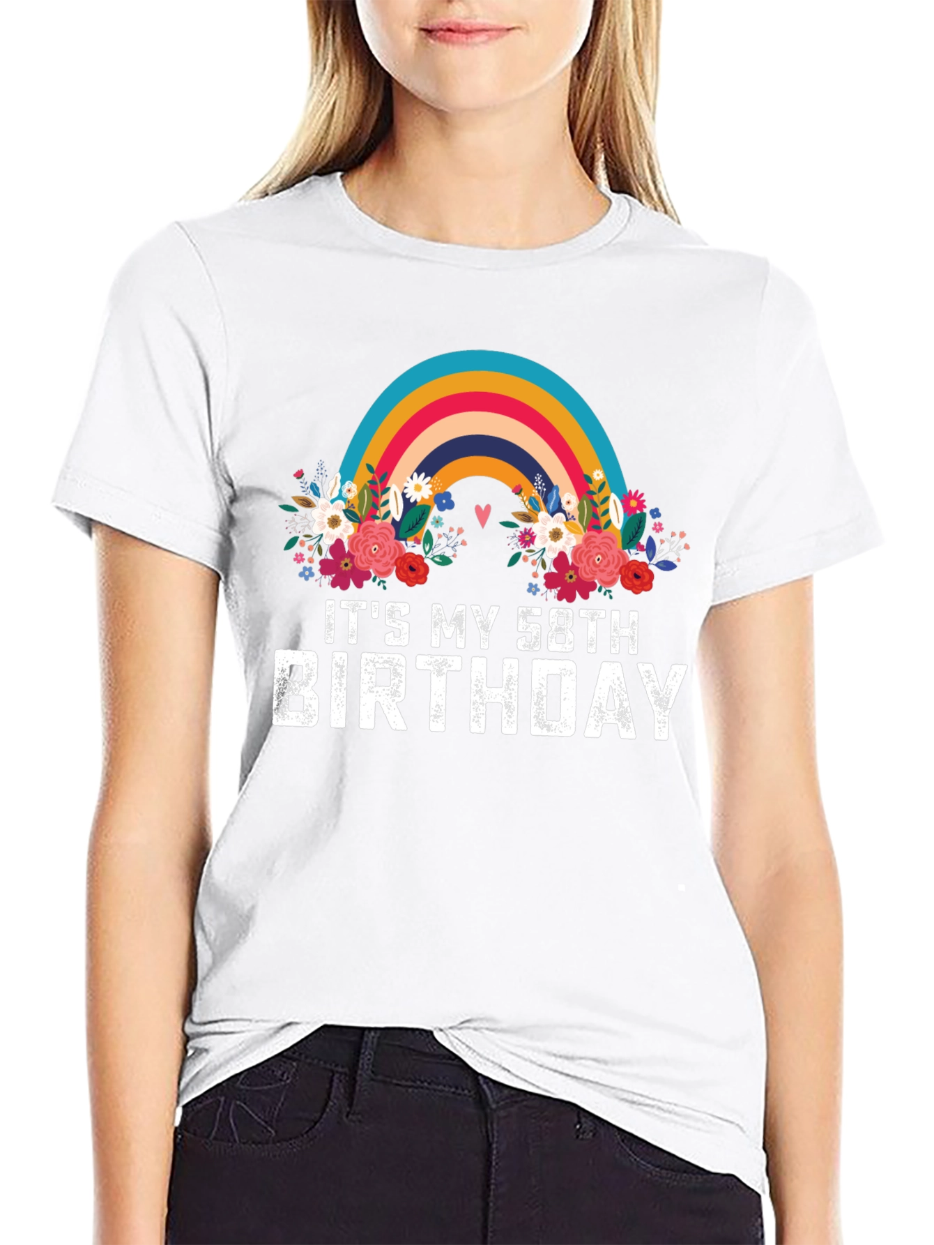 58th Birthday Rainbow Floral T-Shirt
