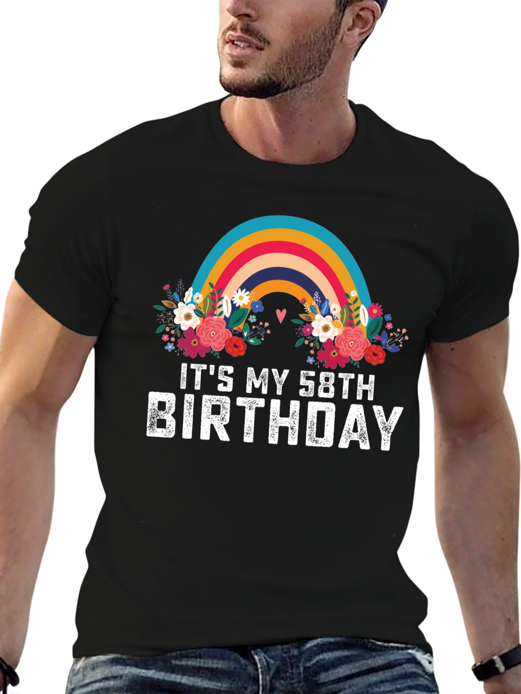 58th Birthday Rainbow Floral T-Shirt
