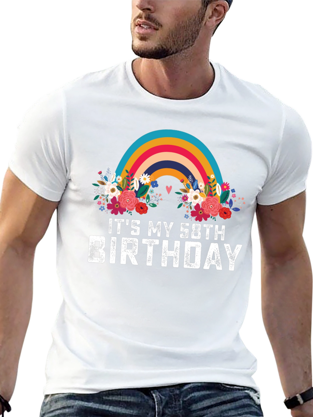 58th Birthday Rainbow Floral T-Shirt