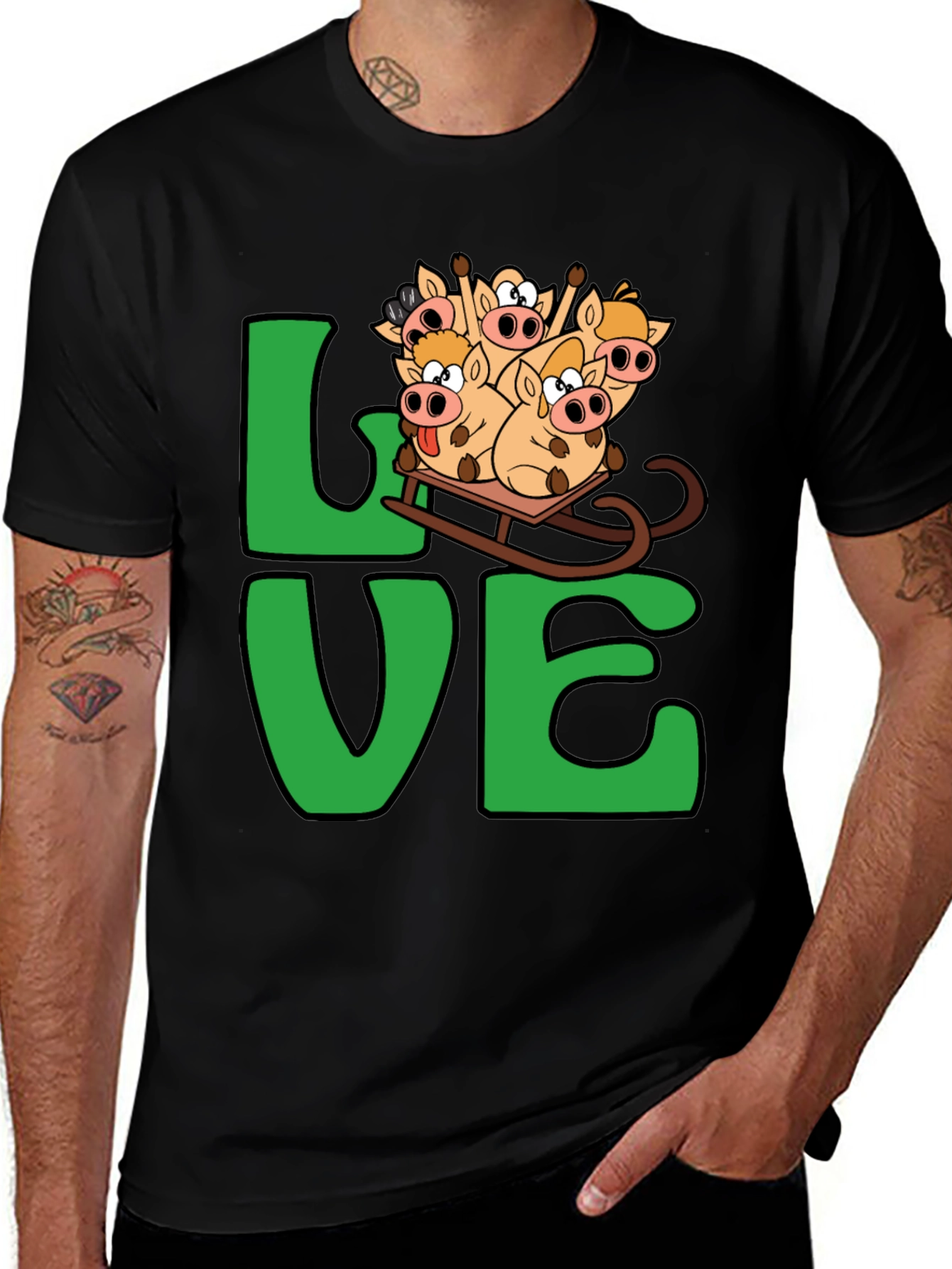 Funny Pig Sleigh Ride Graphic Tee - Holiday Love!