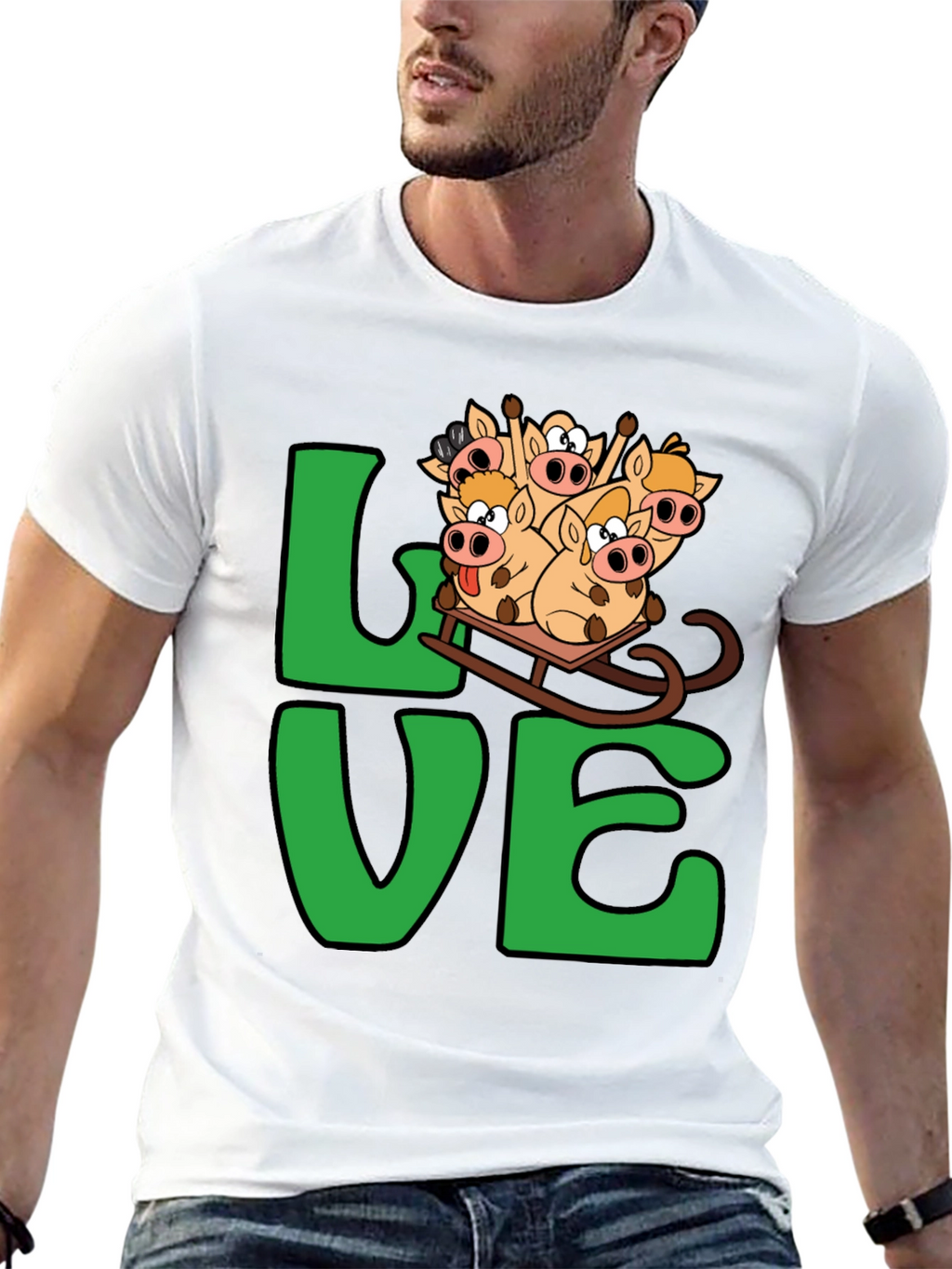 Funny Pig Sleigh Ride Graphic Tee - Holiday Love!