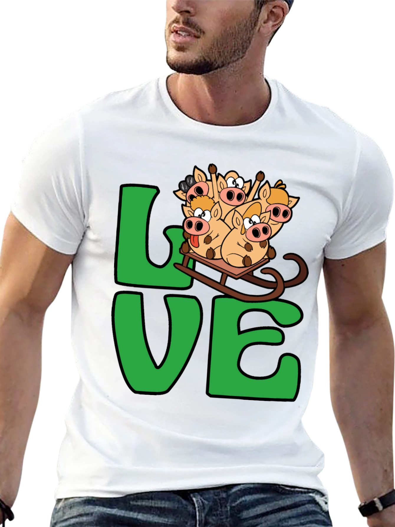 Funny Pig Sleigh Ride Graphic Tee - Holiday Love!