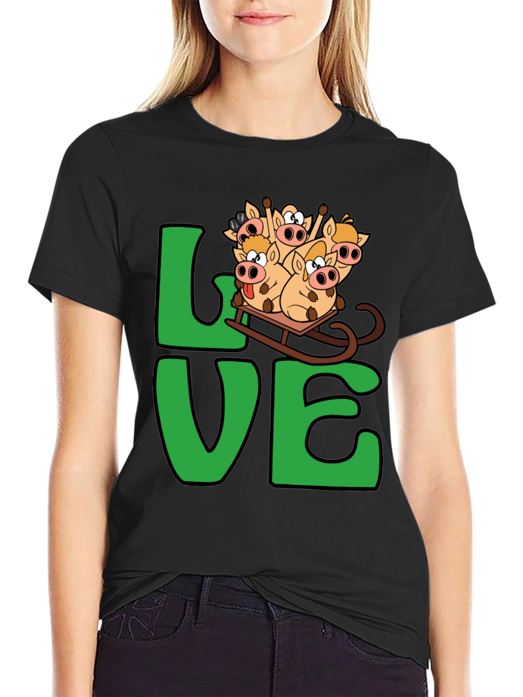 Funny Pig Sleigh Ride Graphic Tee - Holiday Love!