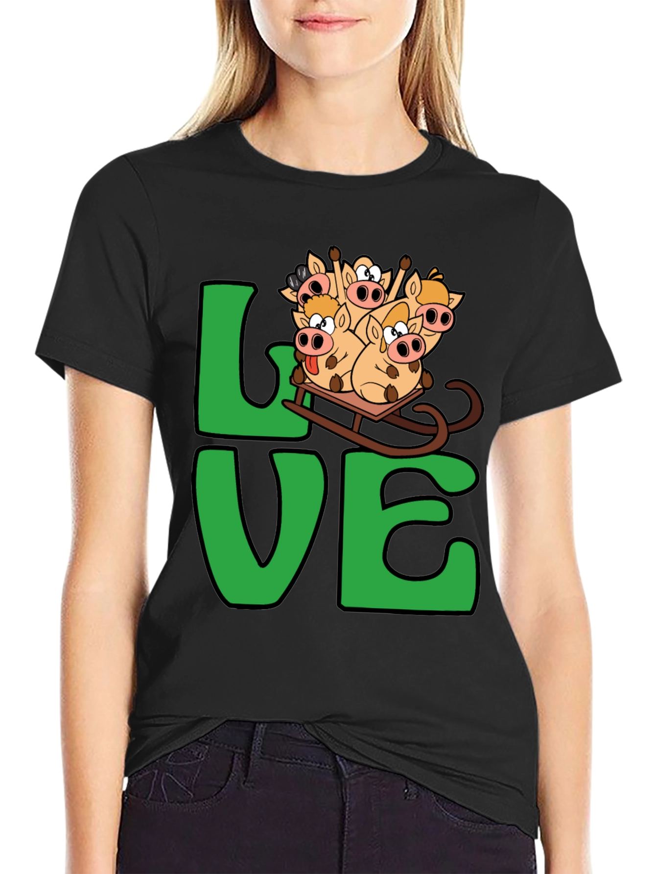 Funny Pig Sleigh Ride Graphic Tee - Holiday Love!