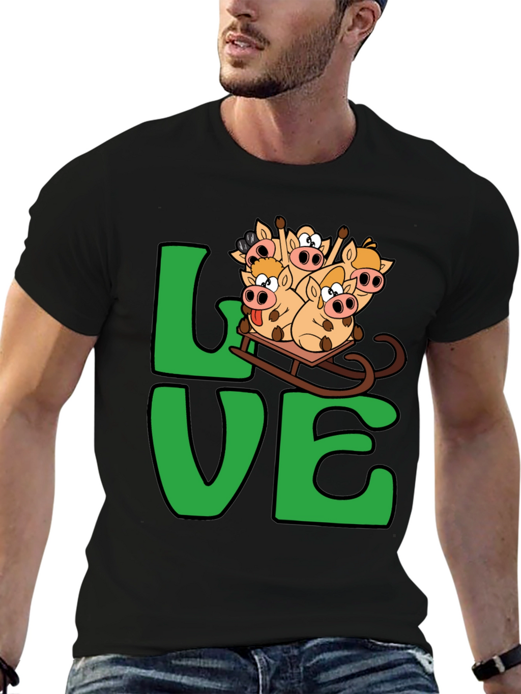 Funny Pig Sleigh Ride Graphic Tee - Holiday Love!