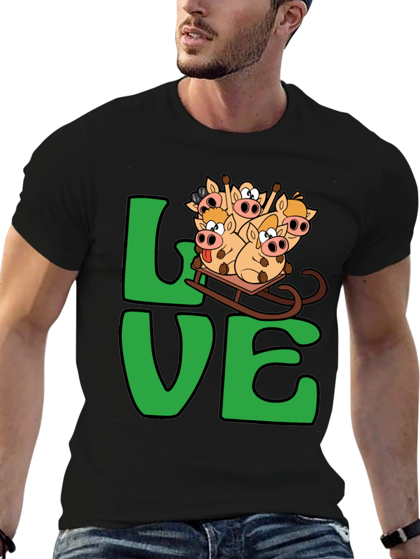 Funny Pig Sleigh Ride Graphic Tee - Holiday Love!